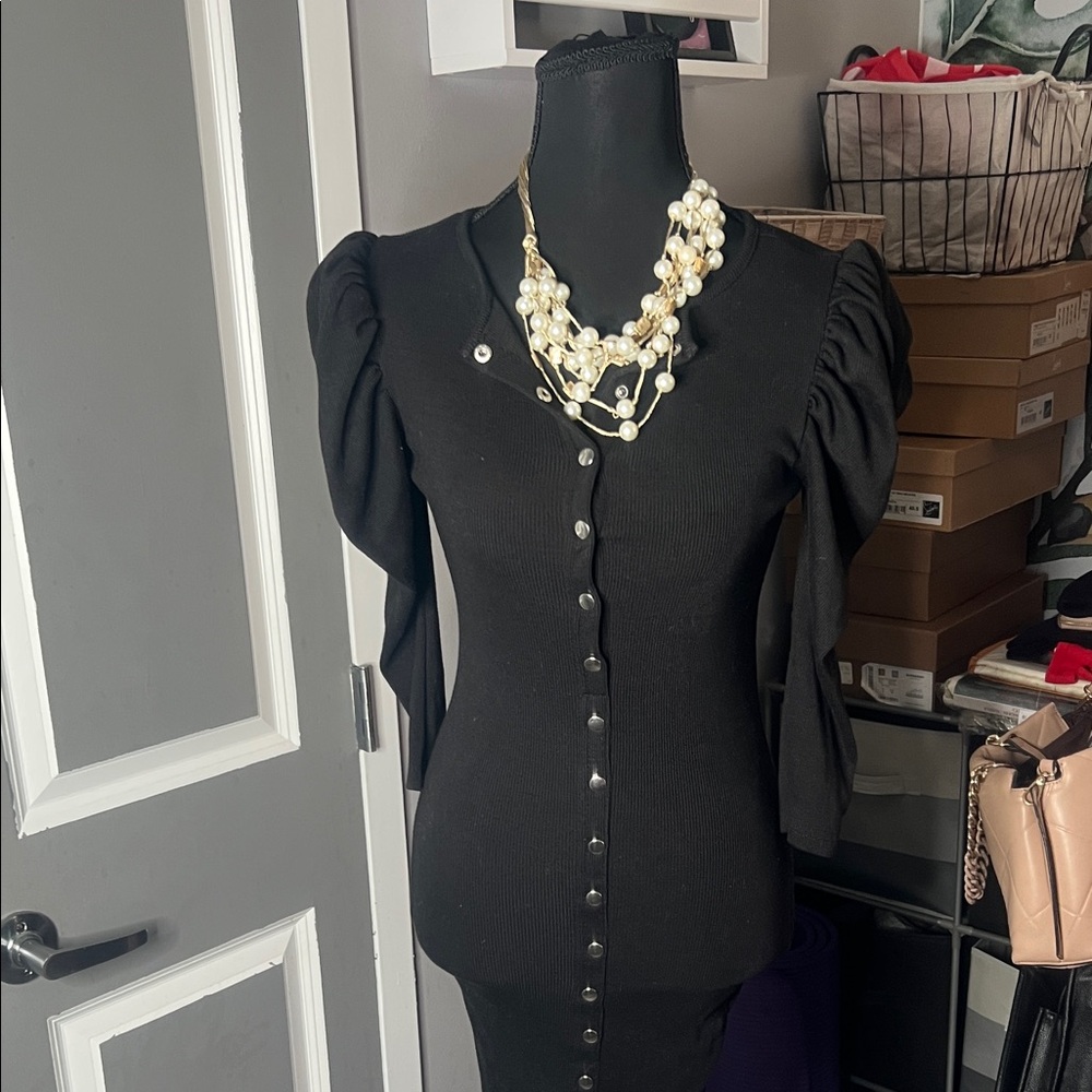Elegant Black Button-Up Women's dress